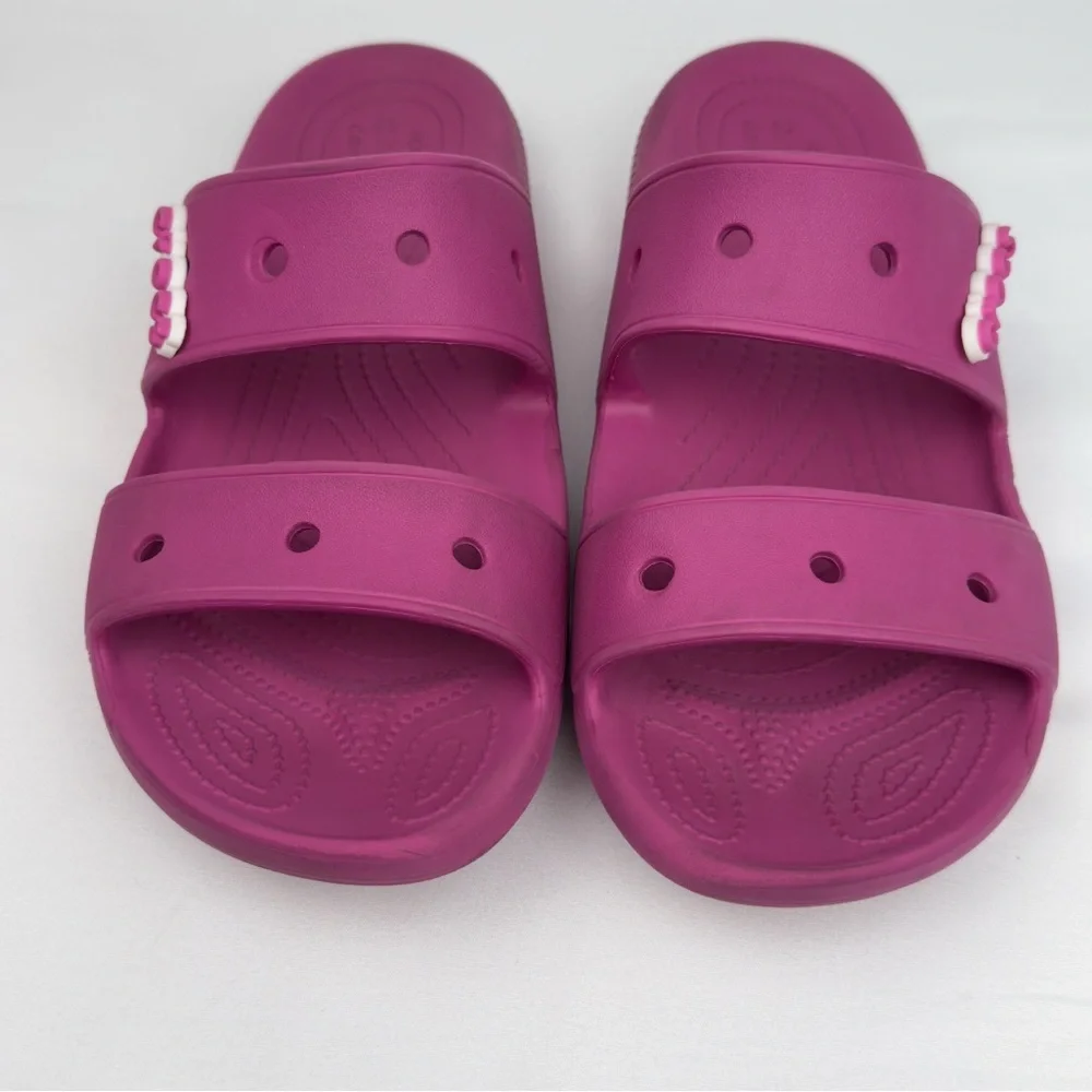 Crocs Pink Two-Strap Slide Sandals Sz M9 W11 Magenta Comfort Slip-On